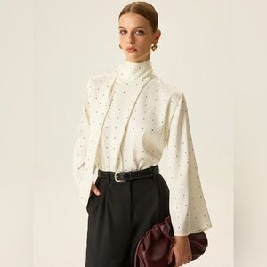 Polka Dot Satin High-Neck Blouse Commense size M CC15